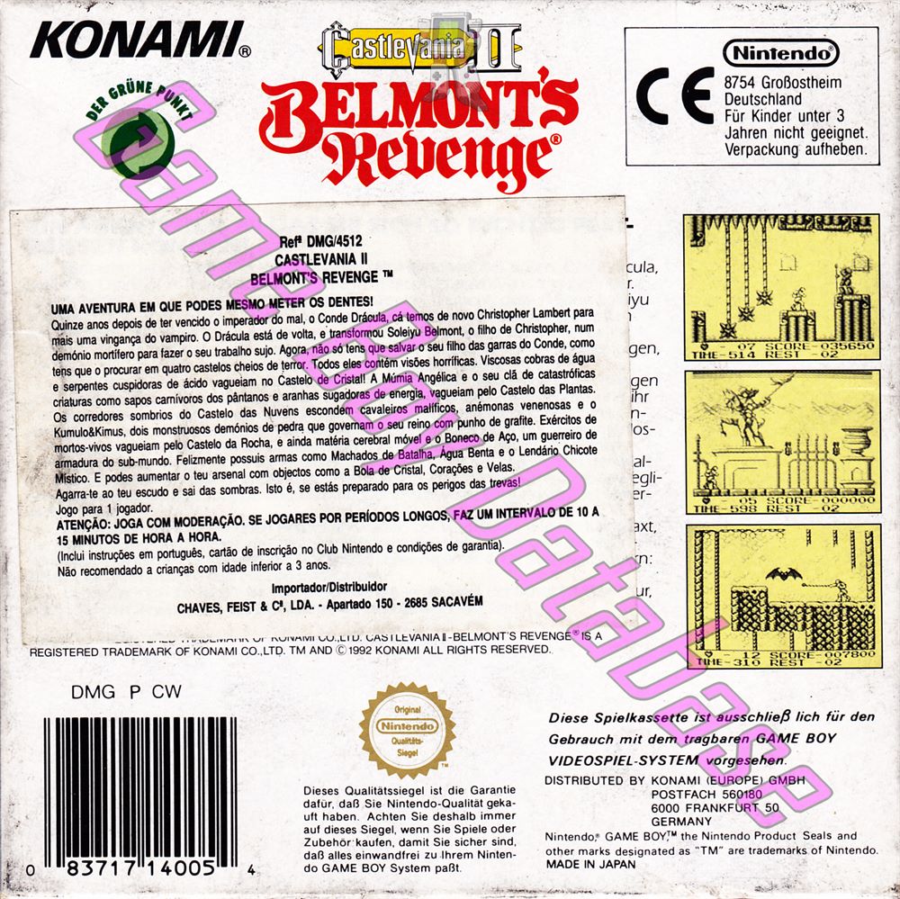 Castlevania II Belmont's Revenge NOE Back of the box