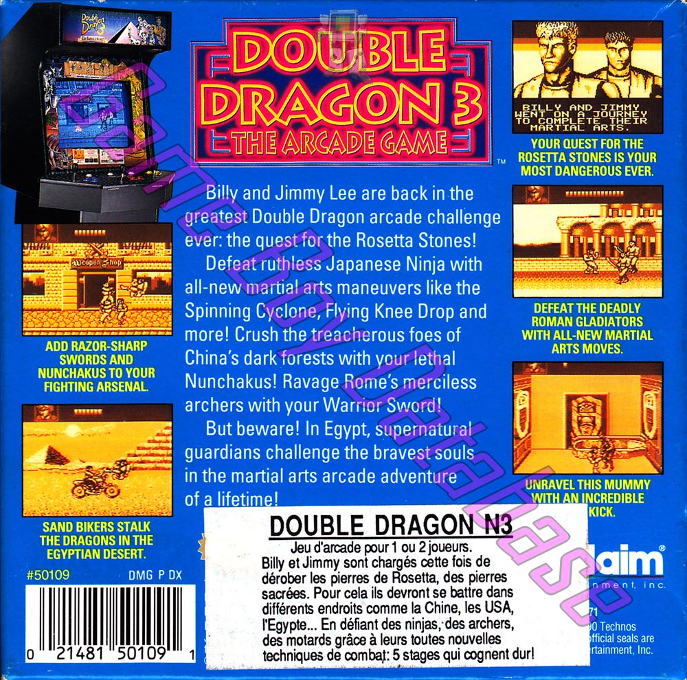 Double Dragon 3 the Arcade Game USA Back of the box