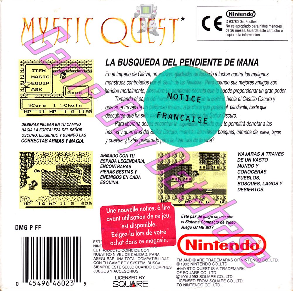 Mystic Quest ESP-2 Back of the box