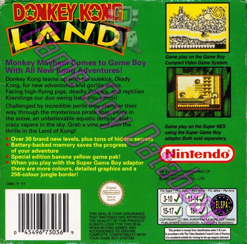 Donkey Kong Land UKV Back of the box