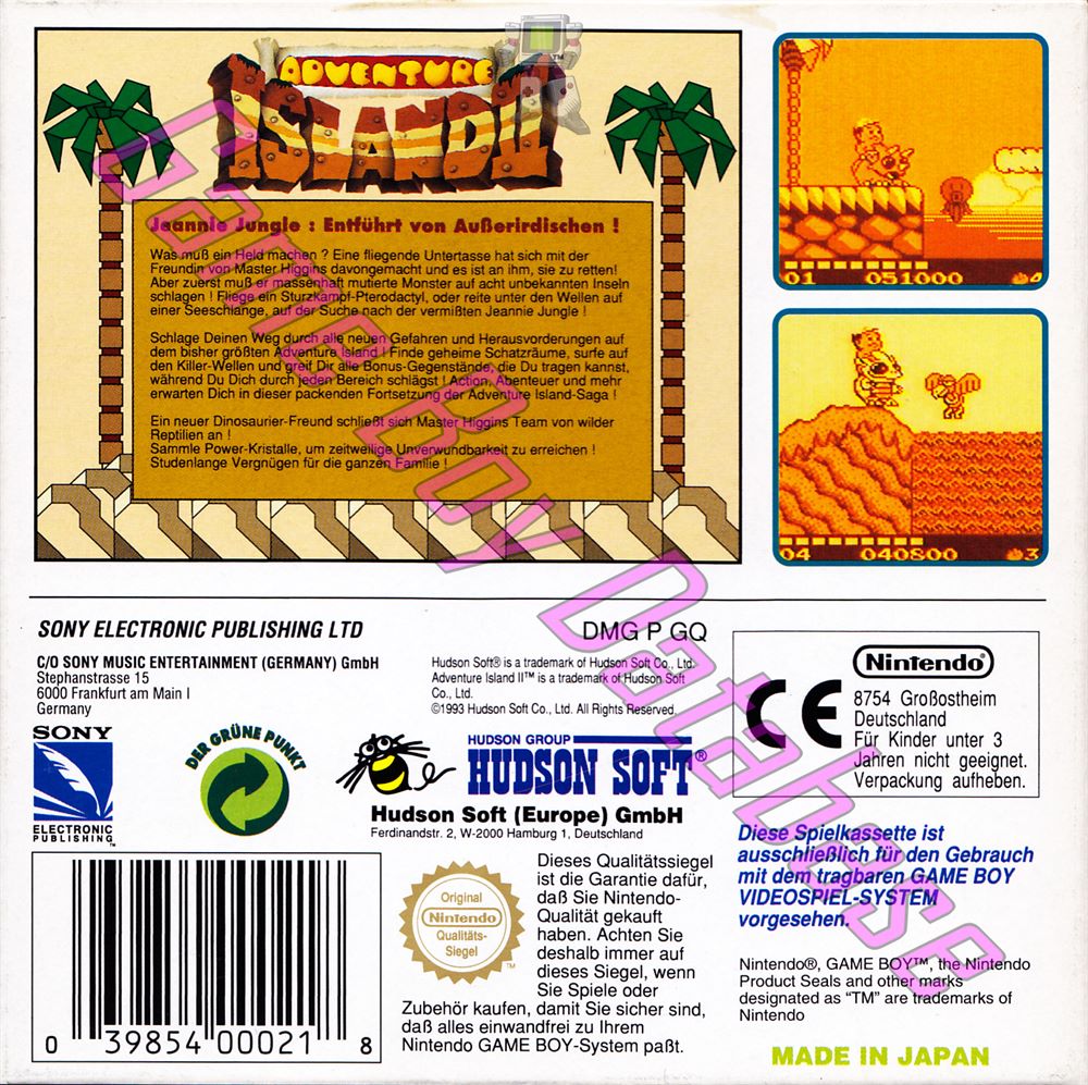 Adventure Island II NOE Back of the box