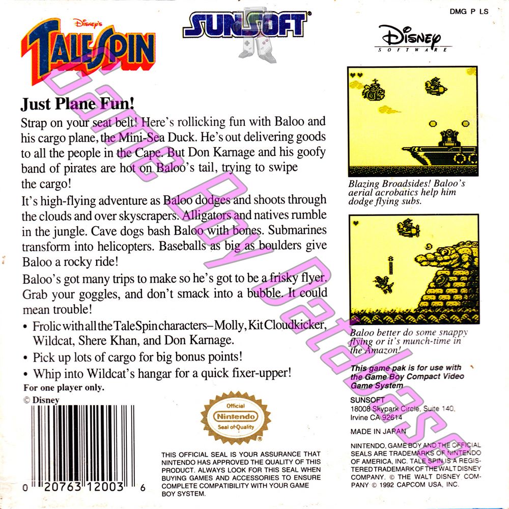 TaleSpin (Disney's) USA-1 Back of the box