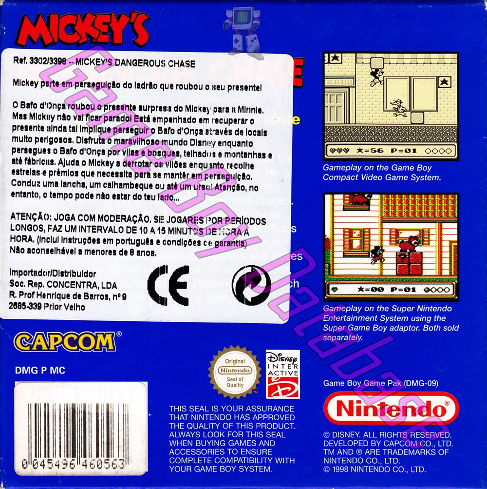 Mickey's Dangerous Chase NUKV Back of the box