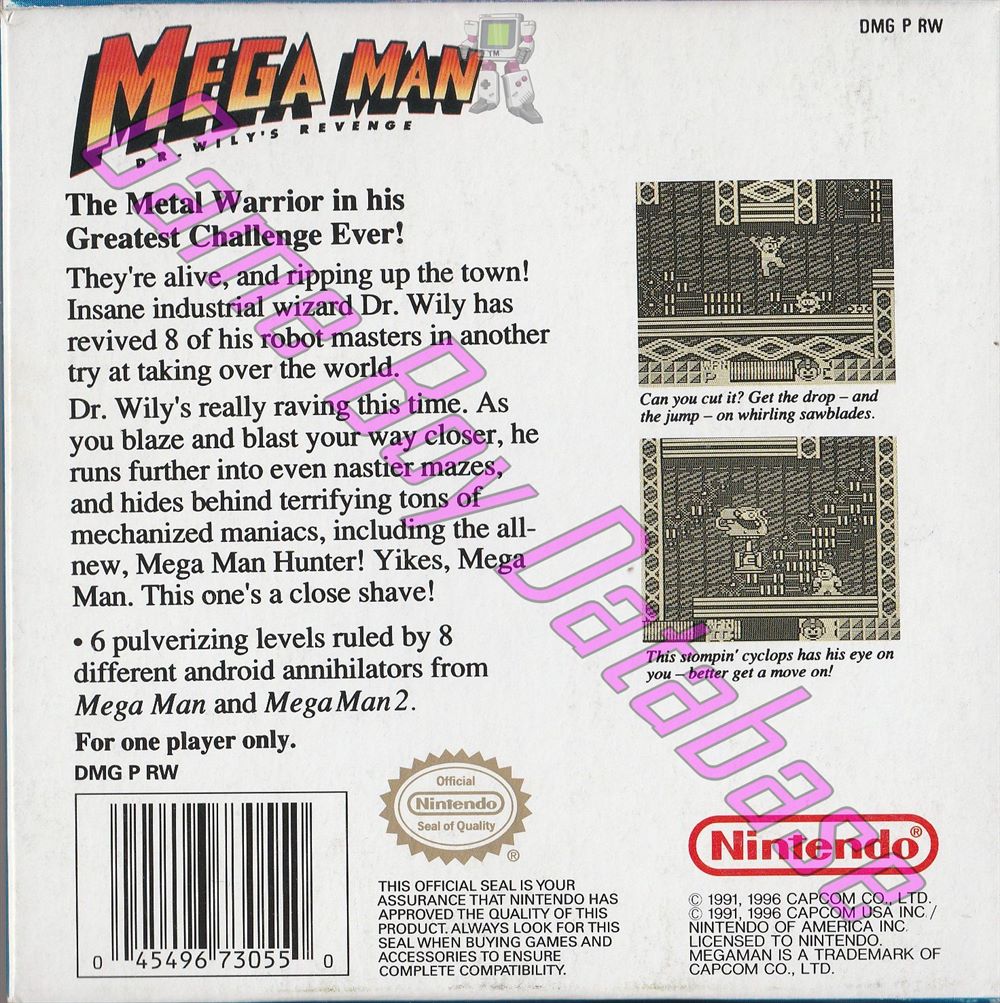 Mega Man Dr. Wily's Revenge USA-1 Back of the box