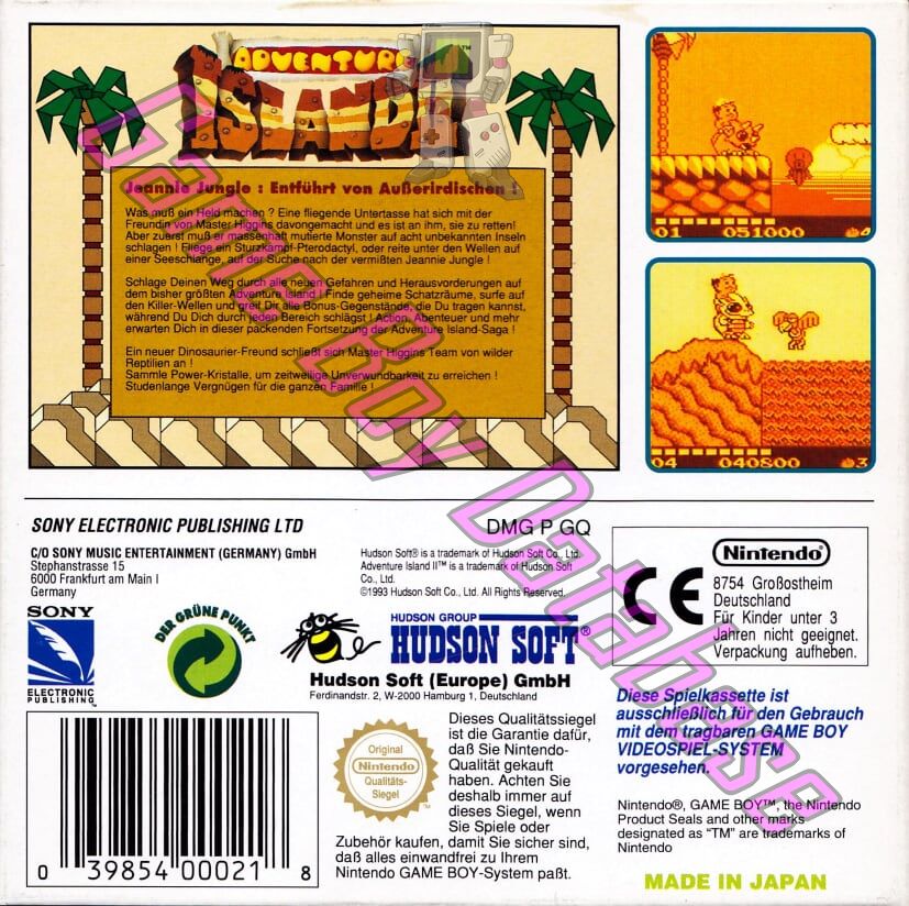 Adventure Island II NOE Back of the box