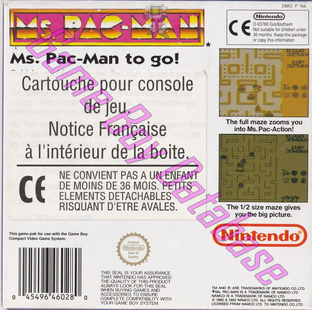 Ms. Pac-Man GPS Back of the box