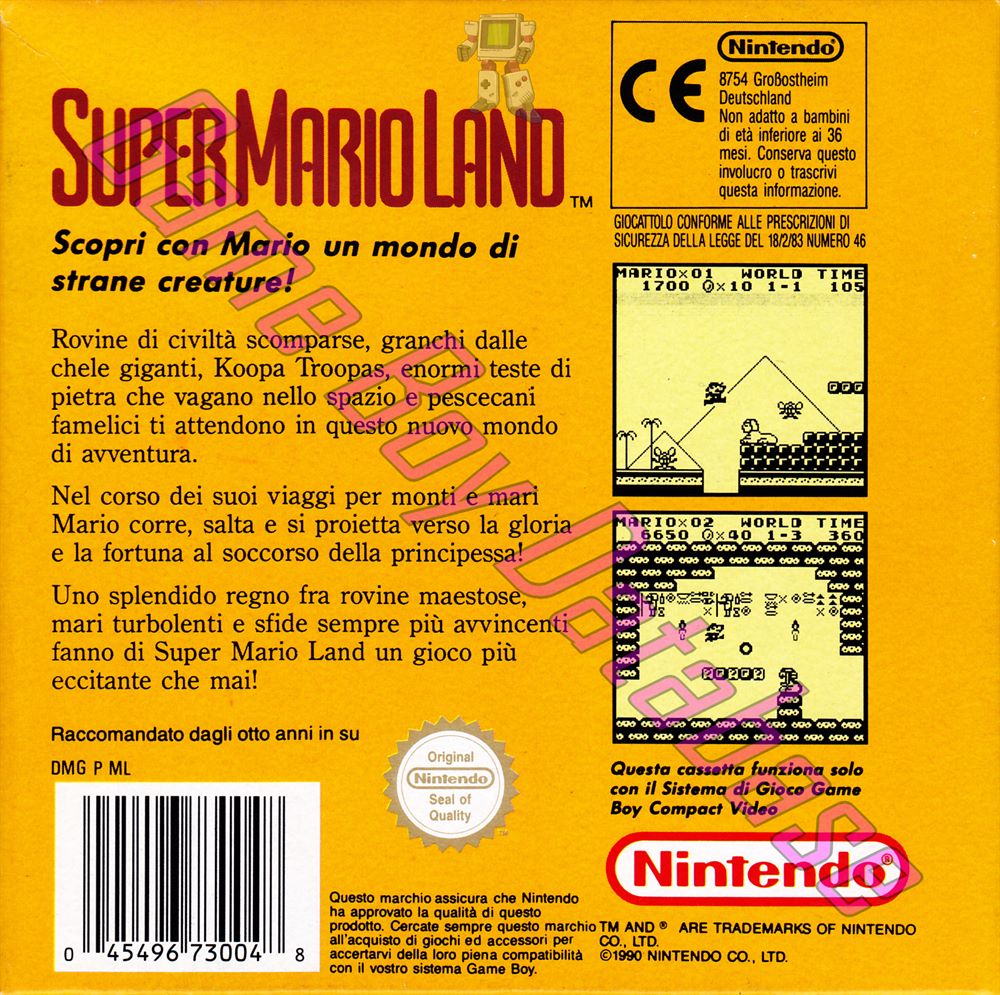 Super Mario Land ITA Back of the box