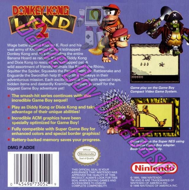 Donkey Kong Land 2 USA Back of the box