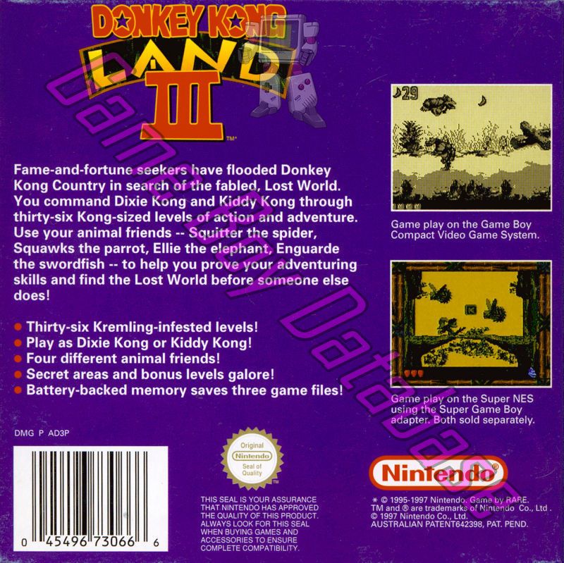 Donkey Kong Land III AUS Back of the box