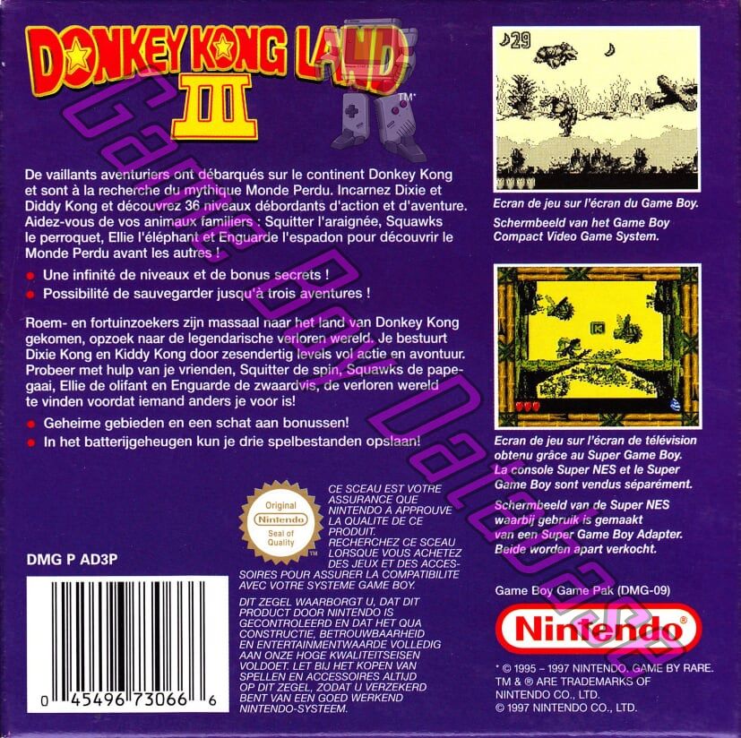 Donkey Kong Land III NFAH Back of the box