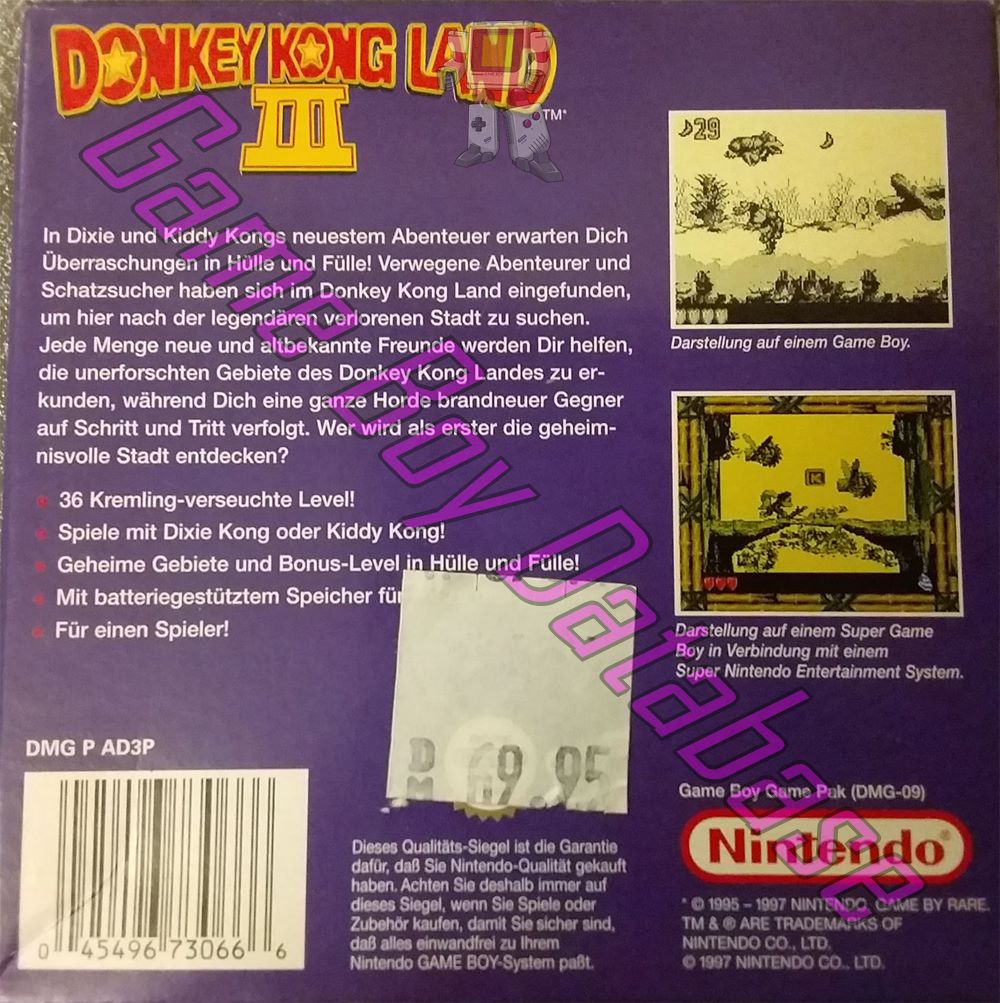 Donkey Kong Land III NNOE Back of the box