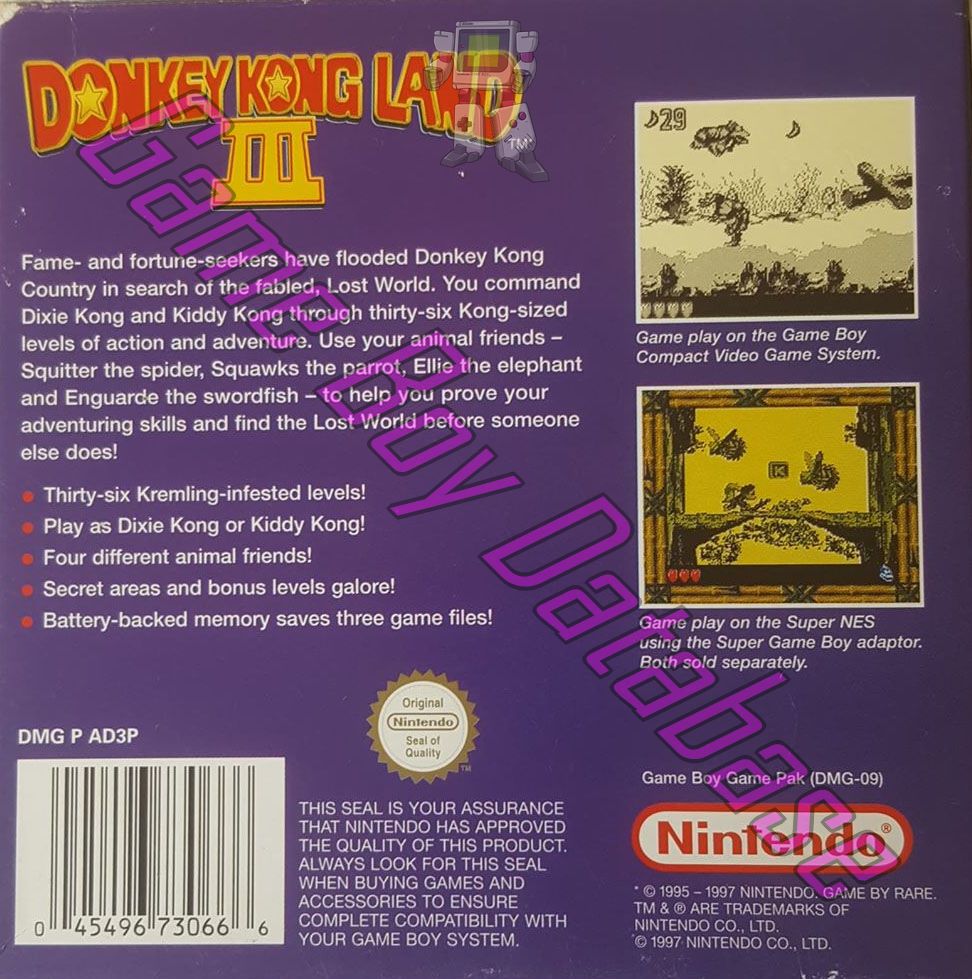 Donkey Kong Land III NUKV Back of the box