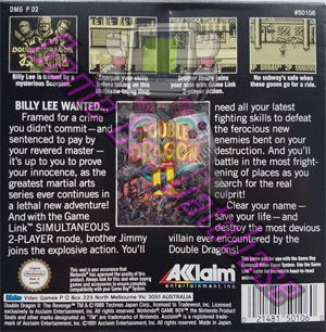 Double Dragon II AUS Back of the box