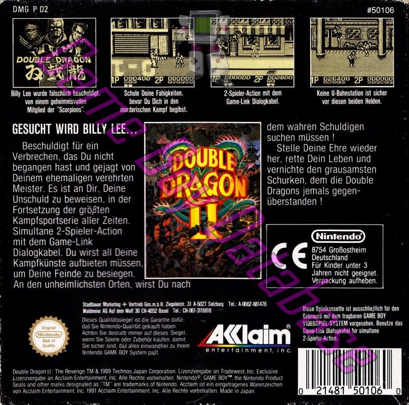 Double Dragon II FRG Back of the box