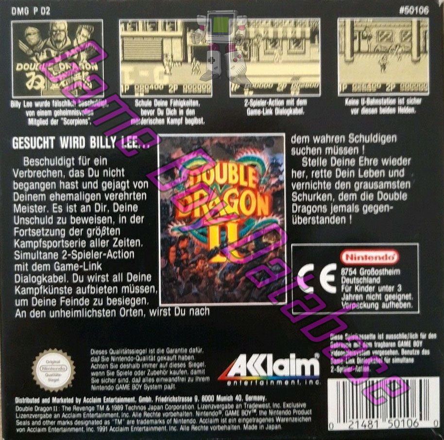 Double Dragon II NOE Back of the box