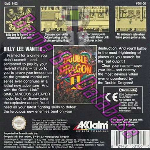 Double Dragon II SCN Back of the box