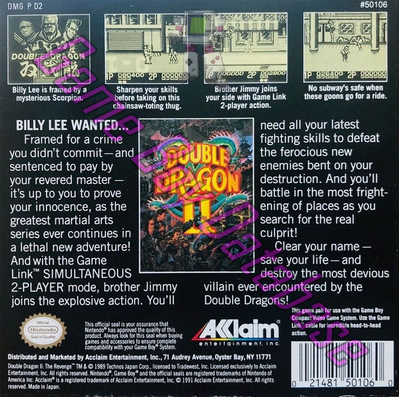 Double Dragon II USA Back of the box