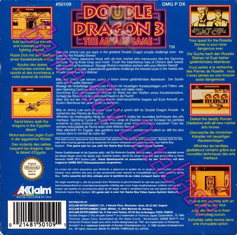 Double Dragon 3 the Arcade Game FAH Back of the box