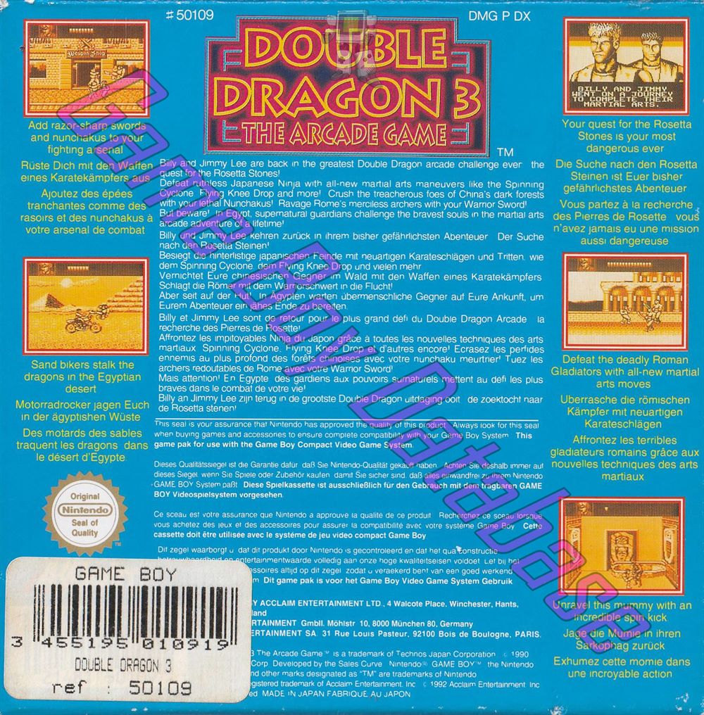 Double Dragon 3 the Arcade Game FAH Back of the box