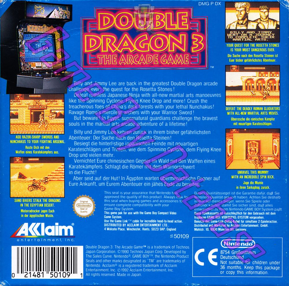 Double Dragon 3 the Arcade Game NOE Back of the box