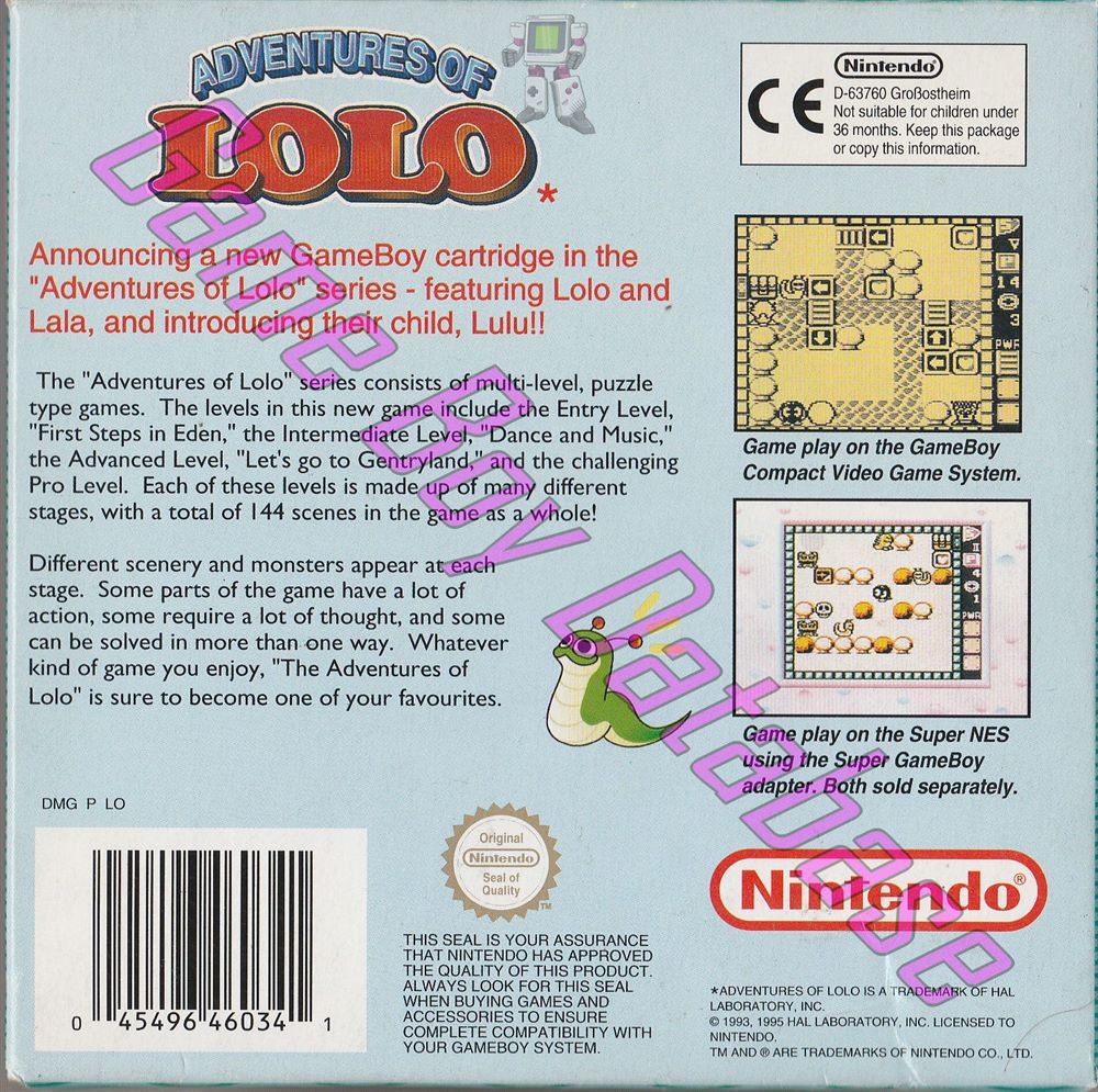 Adventures of Lolo GPS Back of the box