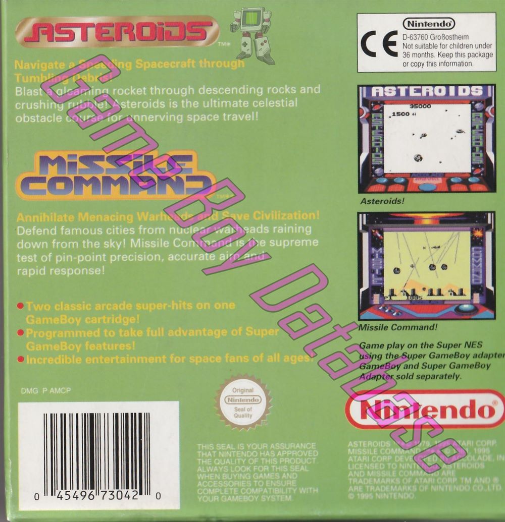 Arcade Classic no.1 Asteroids - Missile Command GPS Back of the box