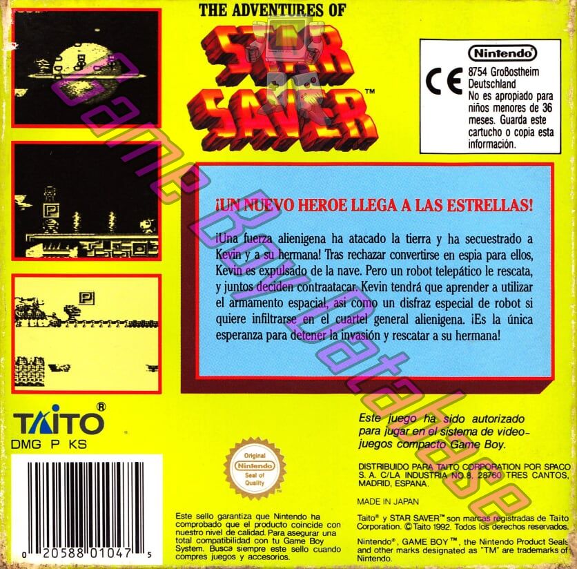 Star Saver (the Adventures of) ESP Back of the box