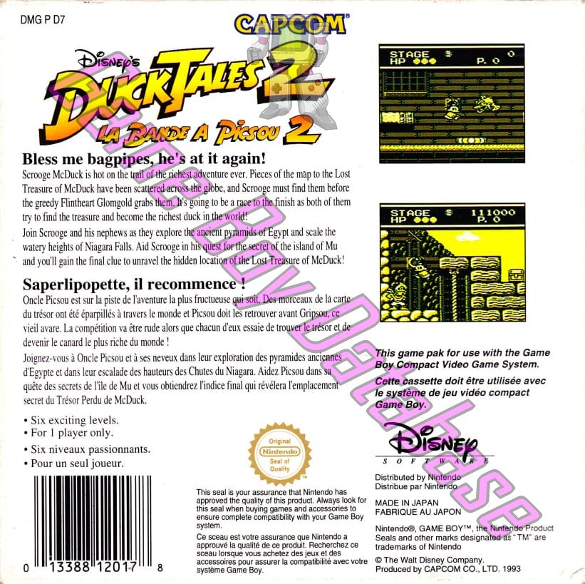 Duck Tales 2 (Disney's) FAH Back of the box