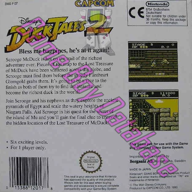 Duck Tales 2 (Disney's) SCN Back of the box