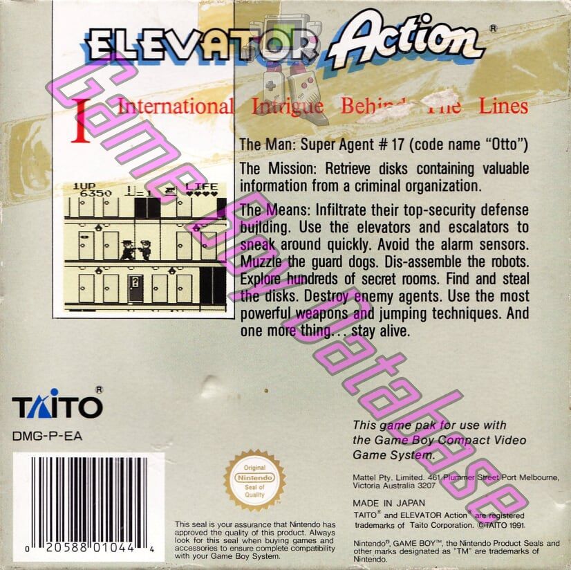 Elevator Action AUS Back of the box