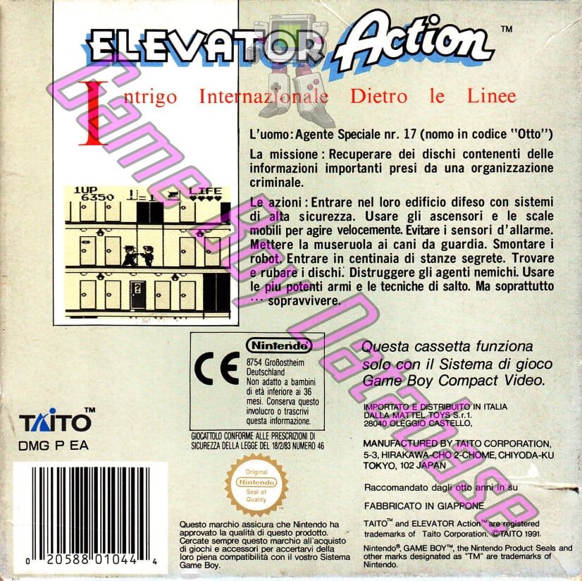 Elevator Action ITA Back of the box