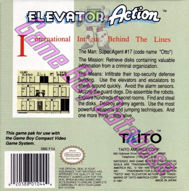 Elevator Action USA Back of the box