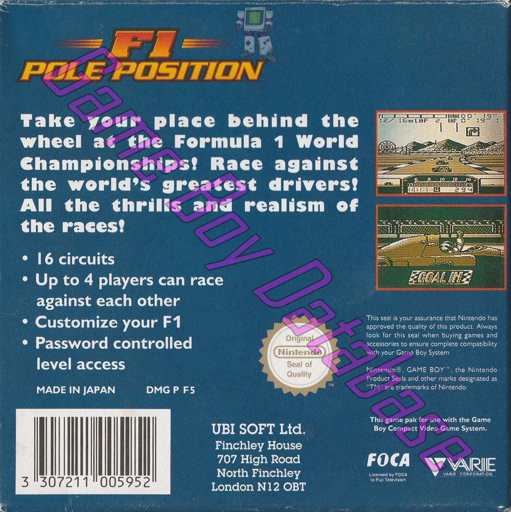 F1 Pole Position UKV-1 Back of the box