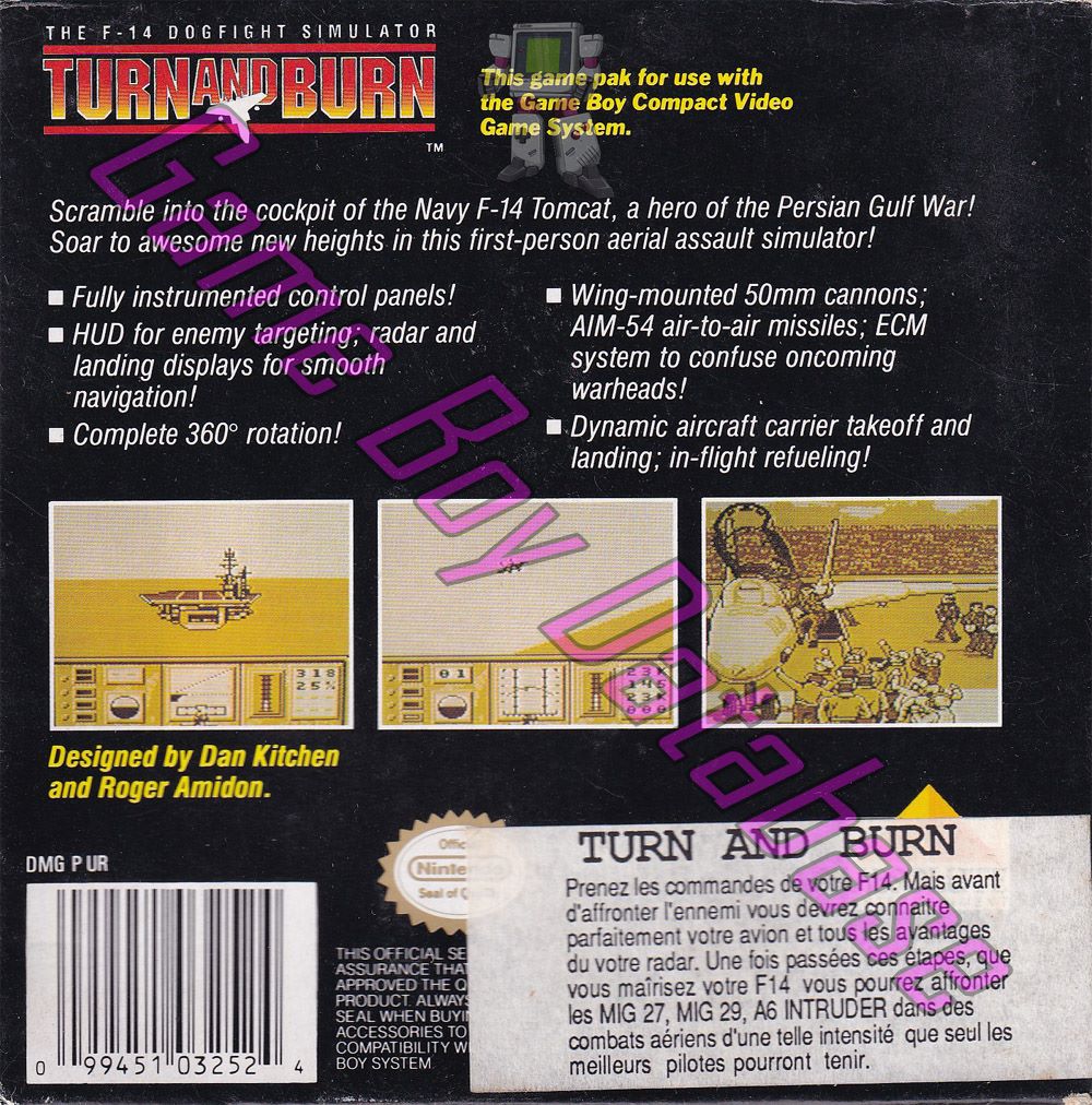 Turn and Burn (the F-14 Dogfight Simulator) USA Back of the box