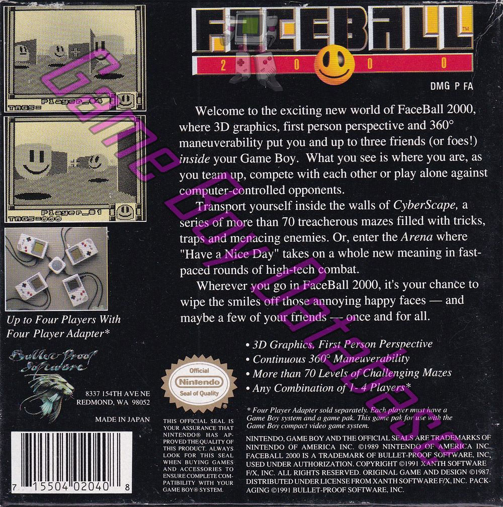 Faceball 2000 USA Back of the box