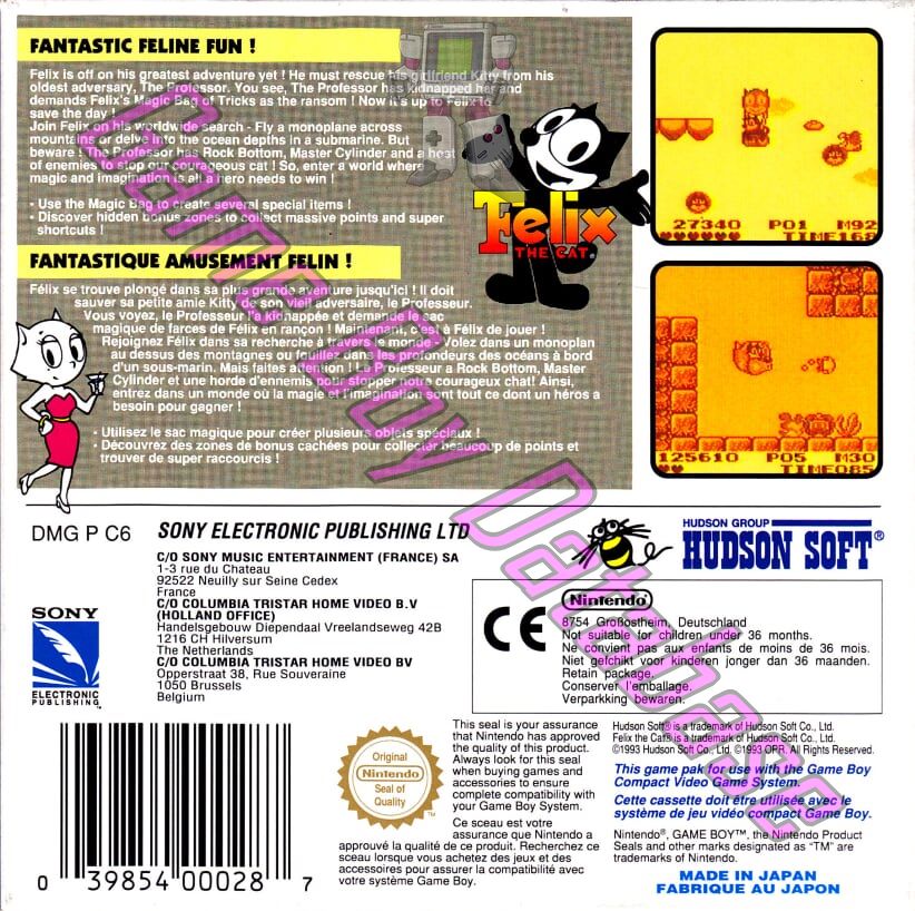 Felix the Cat FAH Back of the box