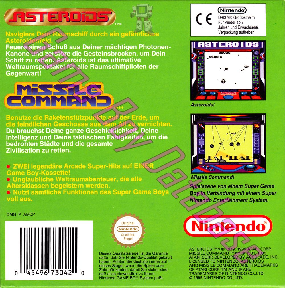 Arcade Classic no.1 Asteroids - Missile Command NOE Back of the box