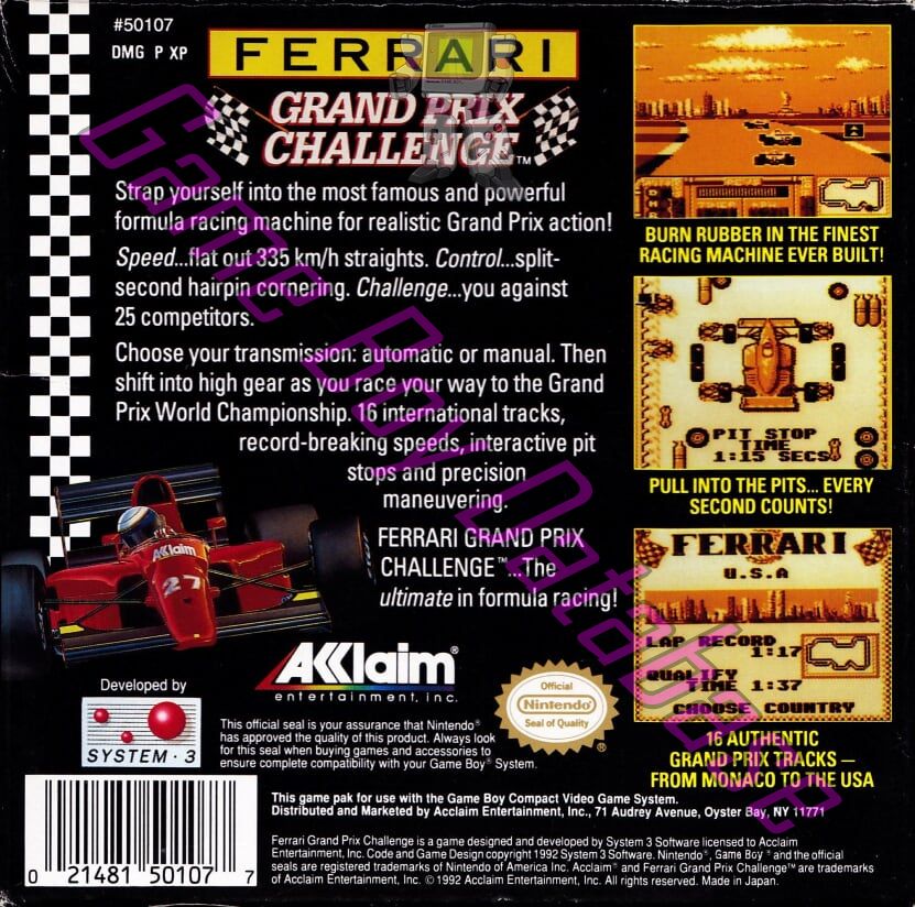 Ferrari Grand Prix Challenge USA Back of the box