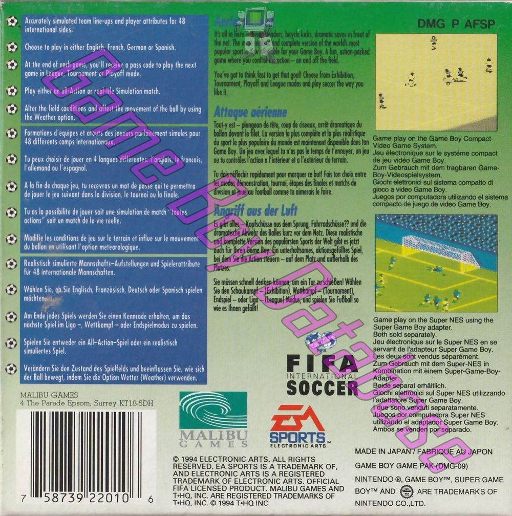 FIFA International Soccer EUR Back of the box