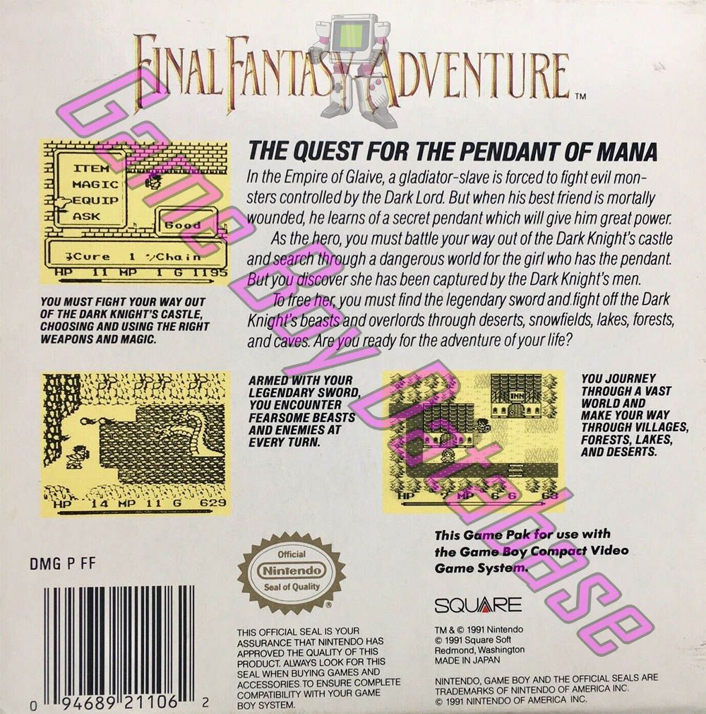 Final Fantasy Adventure USA Back of the box