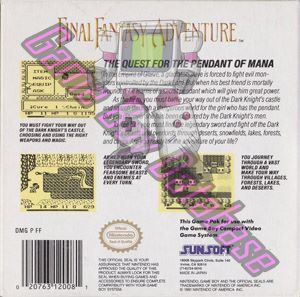 Final Fantasy Adventure USA-1 Back of the box