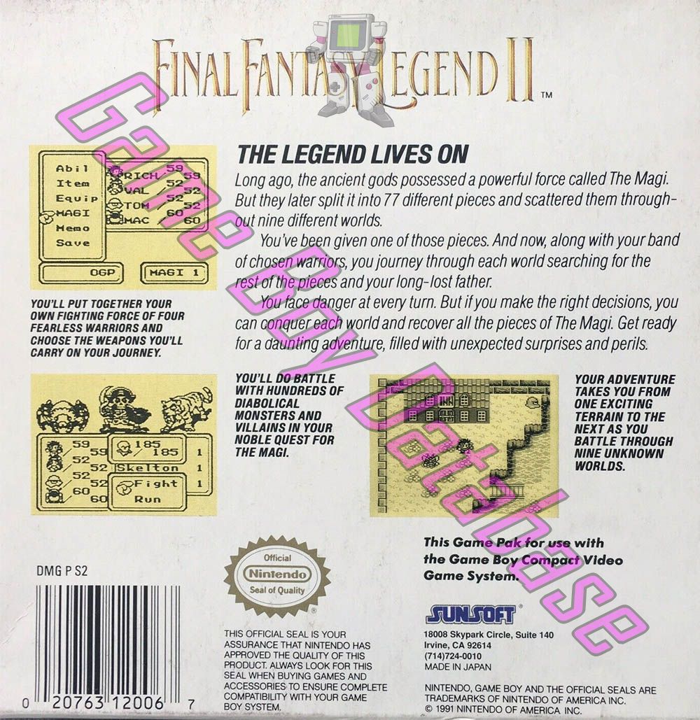 Final Fantasy Legend II USA-1 Back of the box