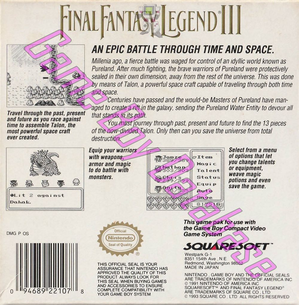 Final Fantasy Legend III USA Back of the box