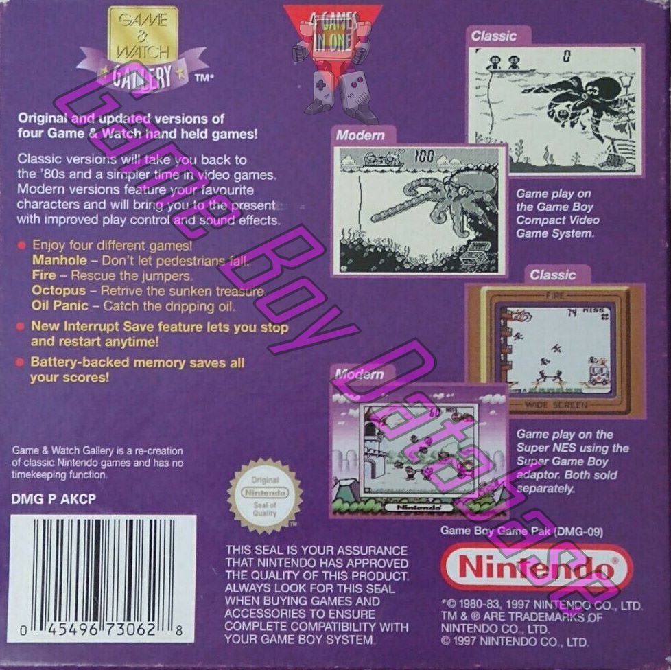 Game & Watch Gallery NUKV Back of the box