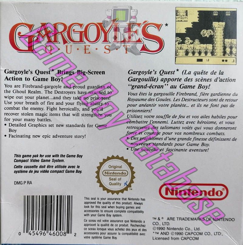 Gargoyle's Quest FAH Back of the box