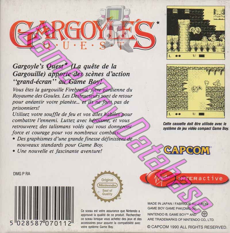 Gargoyle's Quest FAH-1 Back of the box