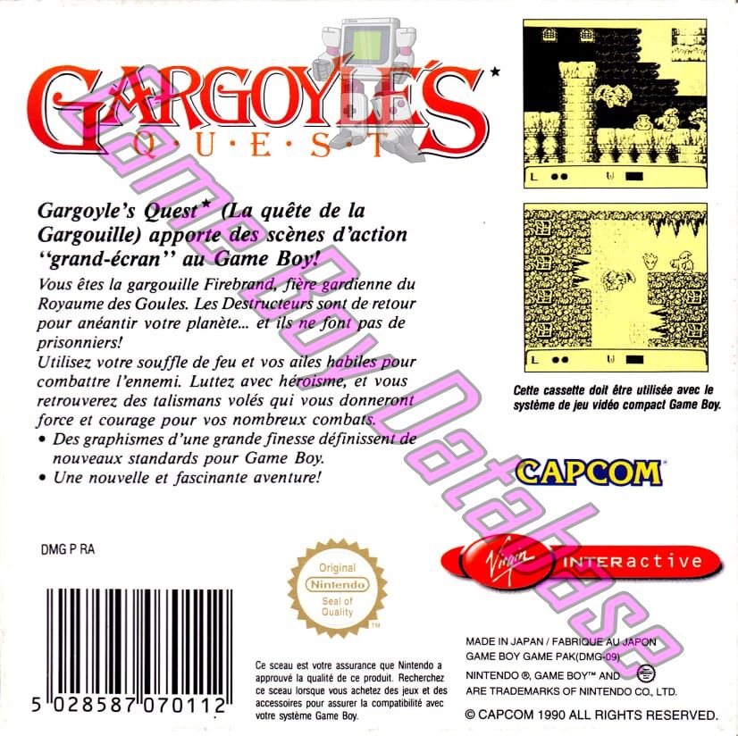 Gargoyle's Quest FAH-1 Back of the box