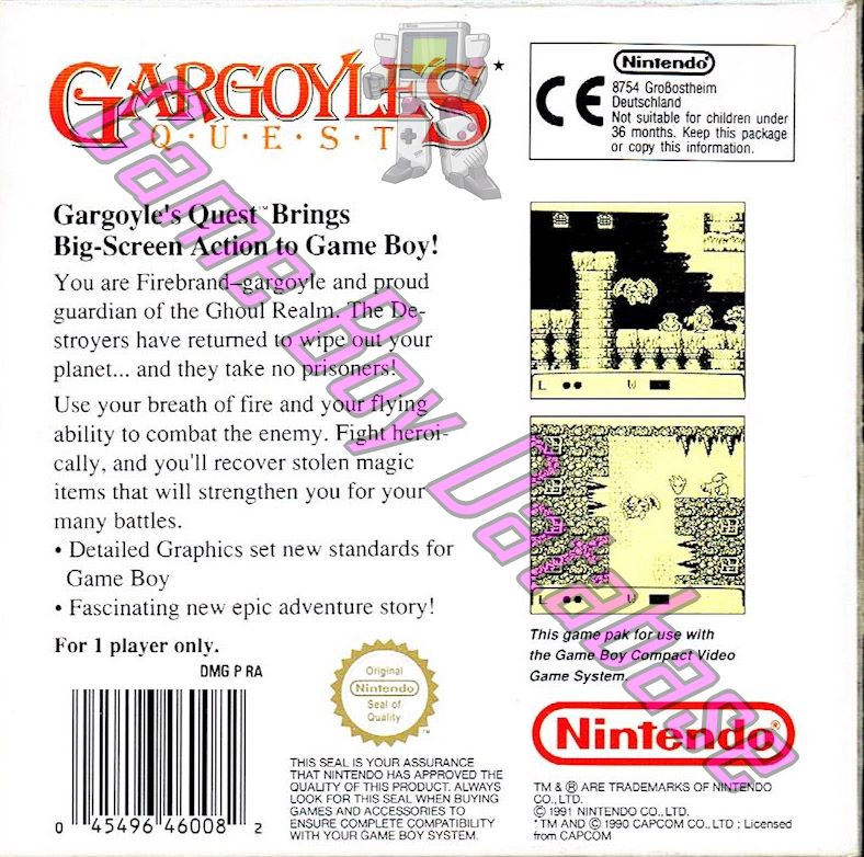 Gargoyle's Quest SCN Back of the box