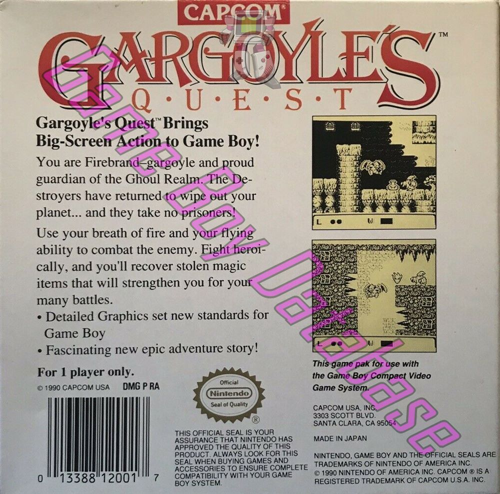 Gargoyle's Quest USA Back of the box