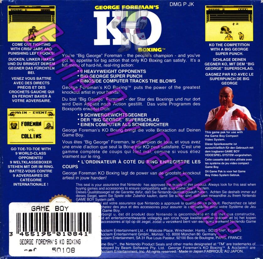 George Foreman's KO Boxing FAH Back of the box